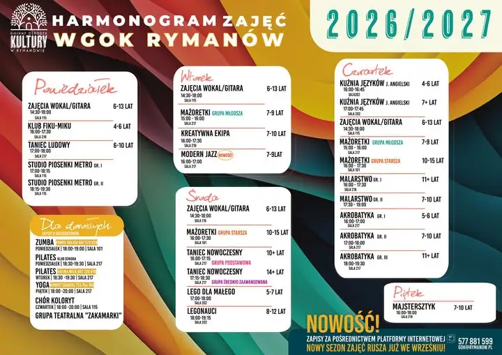 GOK Rymanów ogłasza zapisy na nowy sezon zajęć 2026/2027