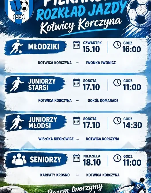 Kotwica Korczyna: plan meczów na najbliższe dni. Juniorzy starsi i seniorzy zmierzą się z liderami