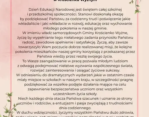 Dzień Edukacji Narodowej w Krościenku Wyżnym – podziękowania dla nauczycieli