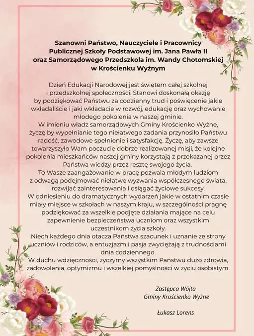 Dzień Edukacji Narodowej w Krościenku Wyżnym – podziękowania dla nauczycieli