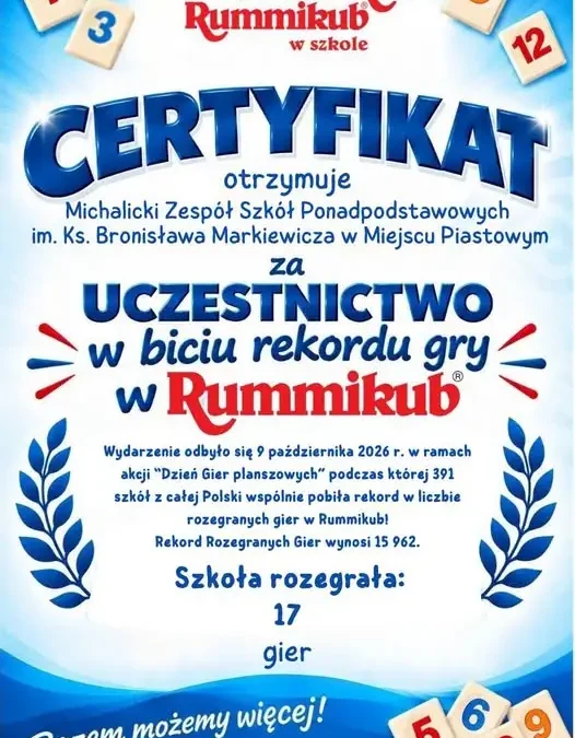 Miejsce Piastowe: szkoła w ogólnopolskim biciu rekordu w Rummikubie