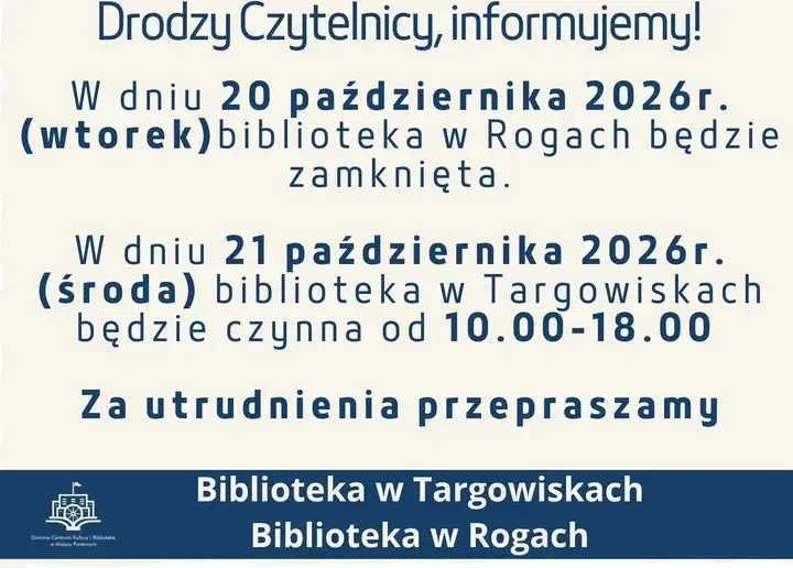 Zmiany w pracy bibliotek w gminie Miejsce Piastowe: Rogi zamknięte, Targowiska z dłuższymi godzinami