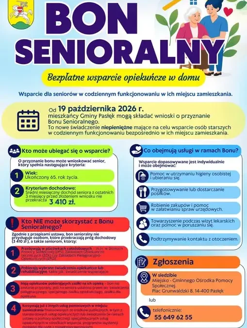 Bon Senioralny w Gminie Pasłęk – wnioski od 19 października