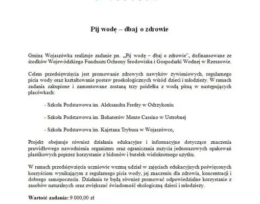 Gmina Wojaszówka stawia na zdrowie i ekologię – poidełka w szkołach