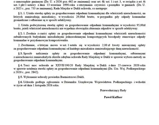 Dukla: od listopada wyższe opłaty za odpady komunalne