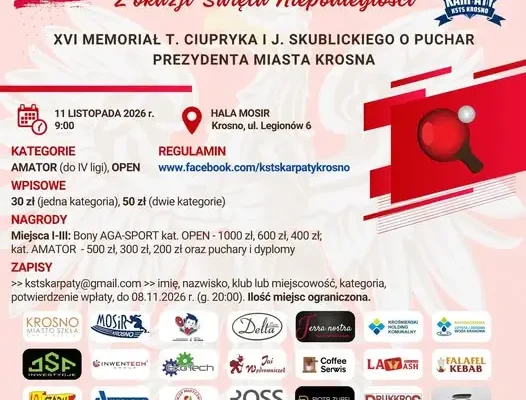 XVI Turniej Tenisa Stołowego o Puchar Prezydenta Krosna – zapisy trwają