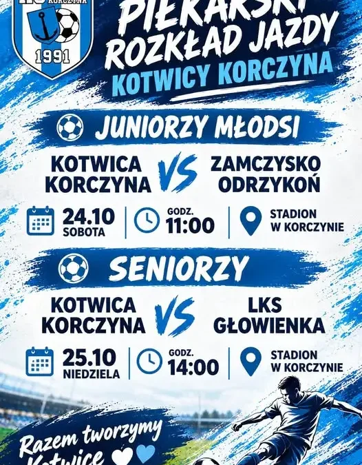 Kotwica Korczyna: juniorzy młodsi i seniorzy zagrają w weekend