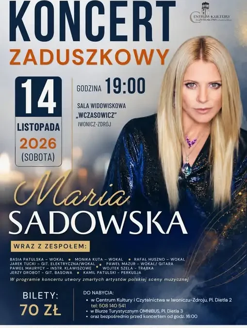 Koncert Zaduszkowy Marii Sadowskiej w Iwoniczu-Zdroju – muzyczna podróż przez wielkie przeboje