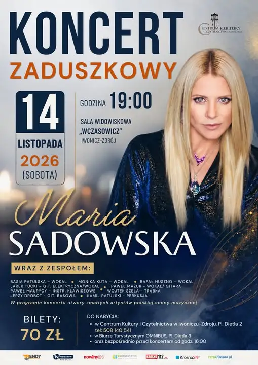 Koncert Zaduszkowy Marii Sadowskiej w Iwoniczu-Zdroju – muzyczna podróż przez wielkie przeboje