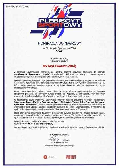 Kajakarze z Gryfa Iwonicz-Zdrój nominowani w Plebiscycie Sportowym „Nowin”